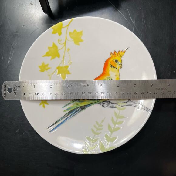 NEW Grace Anthropologie Set 4 Ceramic Parakeet Bird Salad Sandwich Dessert Pl… - Picture 11 of 15